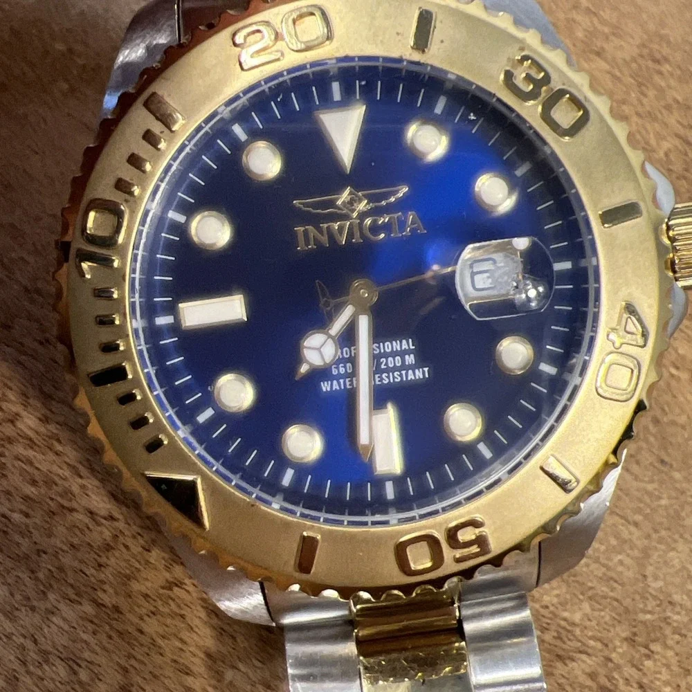Invicta Pro Diver Two-Tone Stainless Gold Tone‎ Blue Dial Men's Watch
